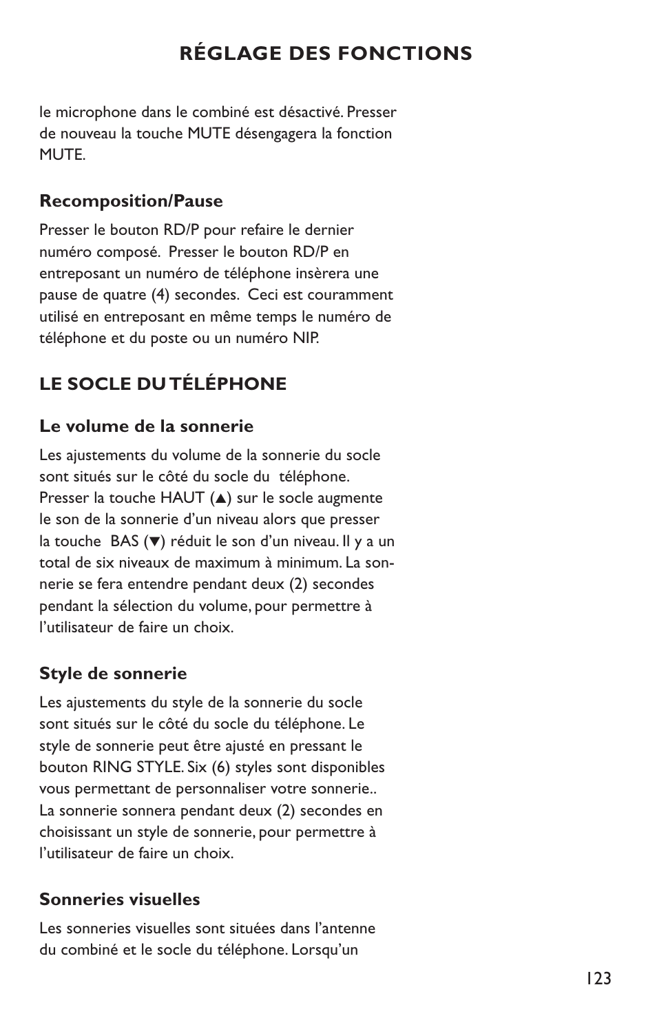 Réglage des fonctions | Clarity C4210 User Manual | Page 123 / 152