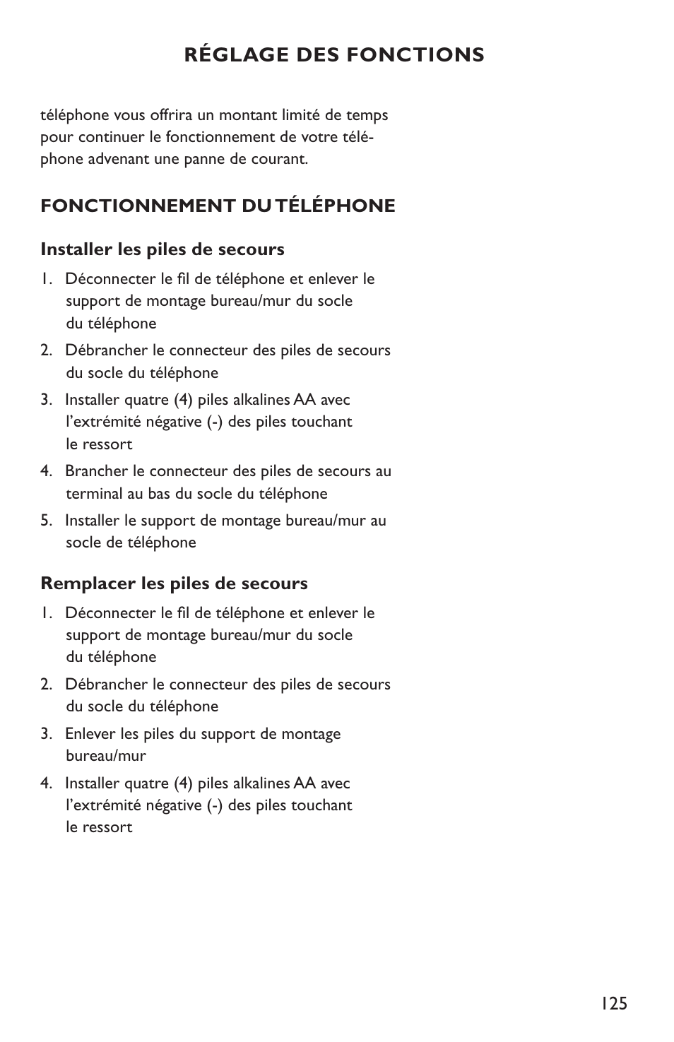 Réglage des fonctions | Clarity C4210 User Manual | Page 125 / 152