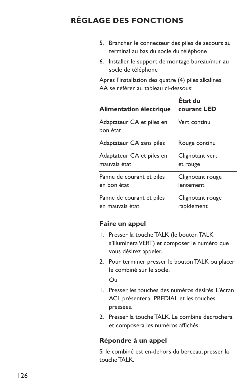 Réglage des fonctions | Clarity C4210 User Manual | Page 126 / 152