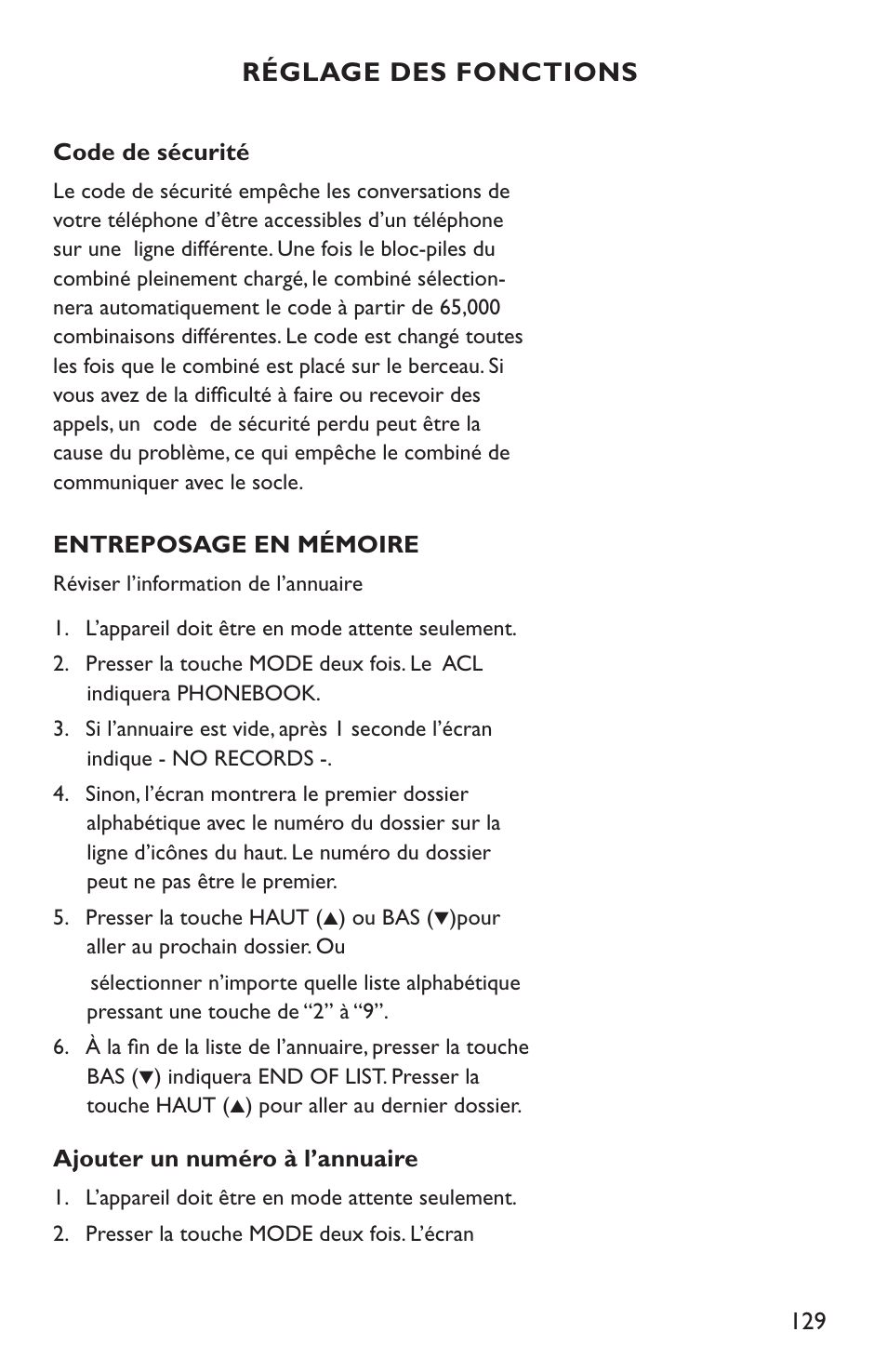 Réglage des fonctions | Clarity C4210 User Manual | Page 129 / 152