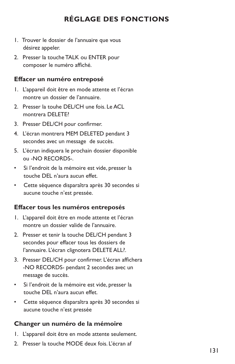 Réglage des fonctions | Clarity C4210 User Manual | Page 131 / 152