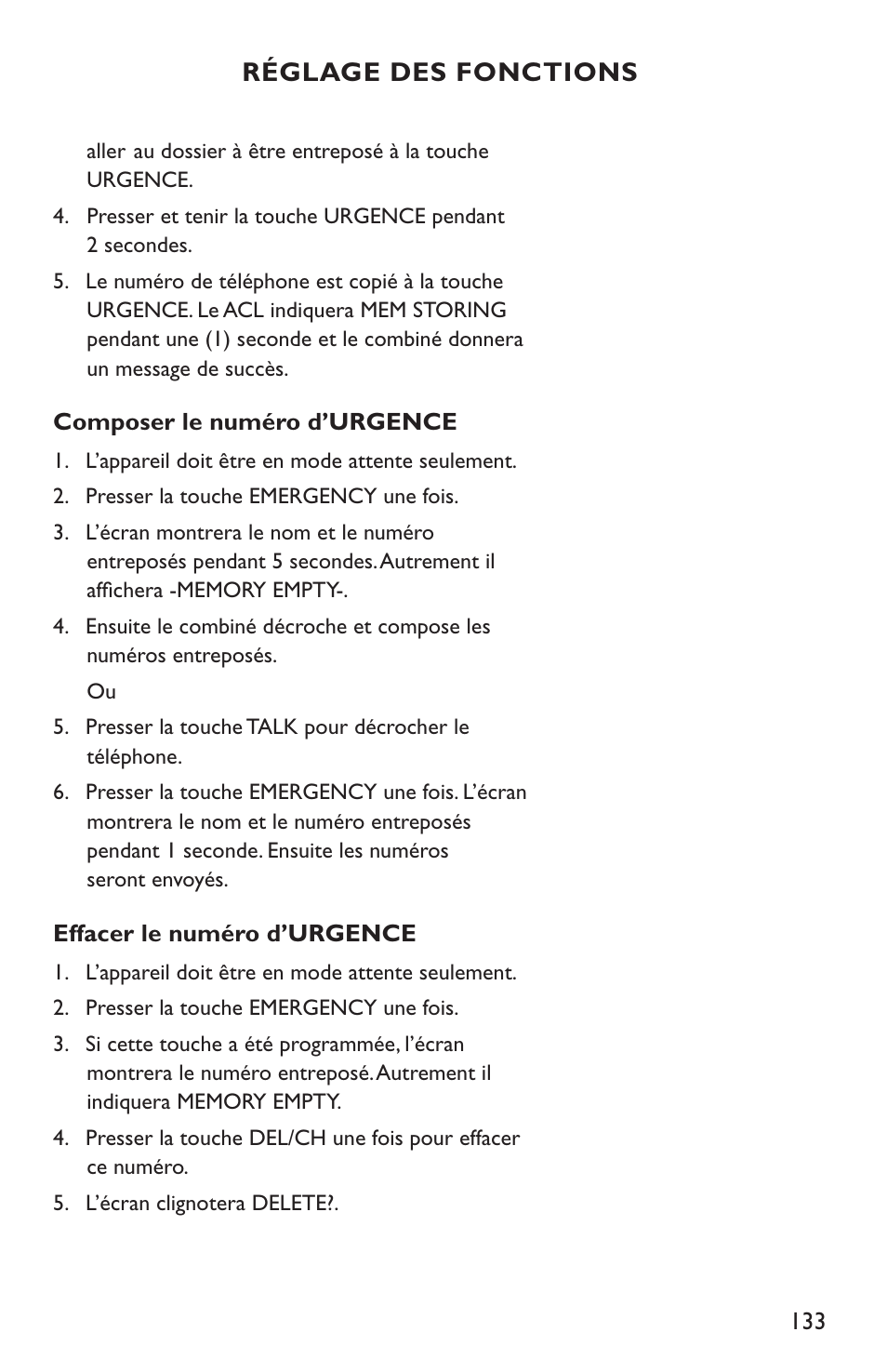 Réglage des fonctions | Clarity C4210 User Manual | Page 133 / 152