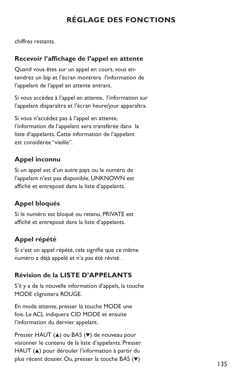 Réglage des fonctions | Clarity C4210 User Manual | Page 135 / 152