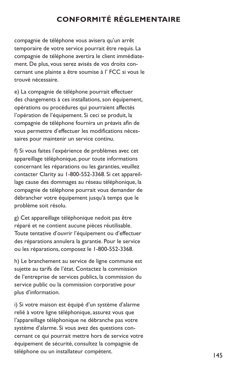 Clarity C4210 User Manual | Page 145 / 152