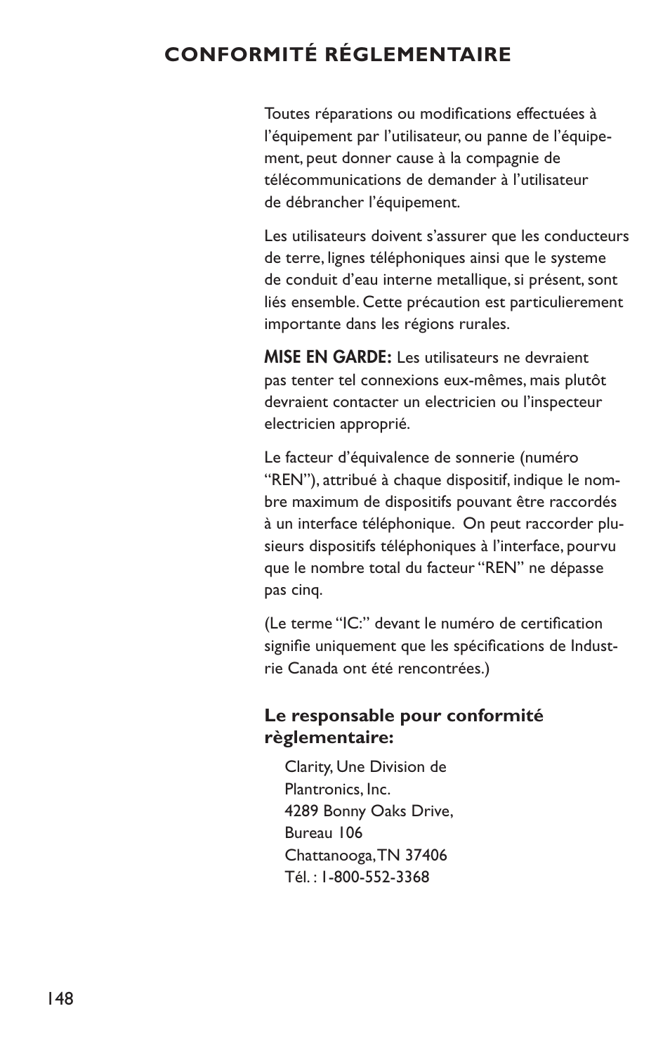 Clarity C4210 User Manual | Page 148 / 152