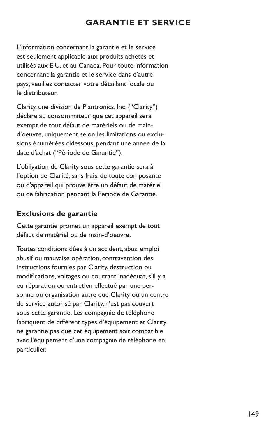 Clarity C4210 User Manual | Page 149 / 152