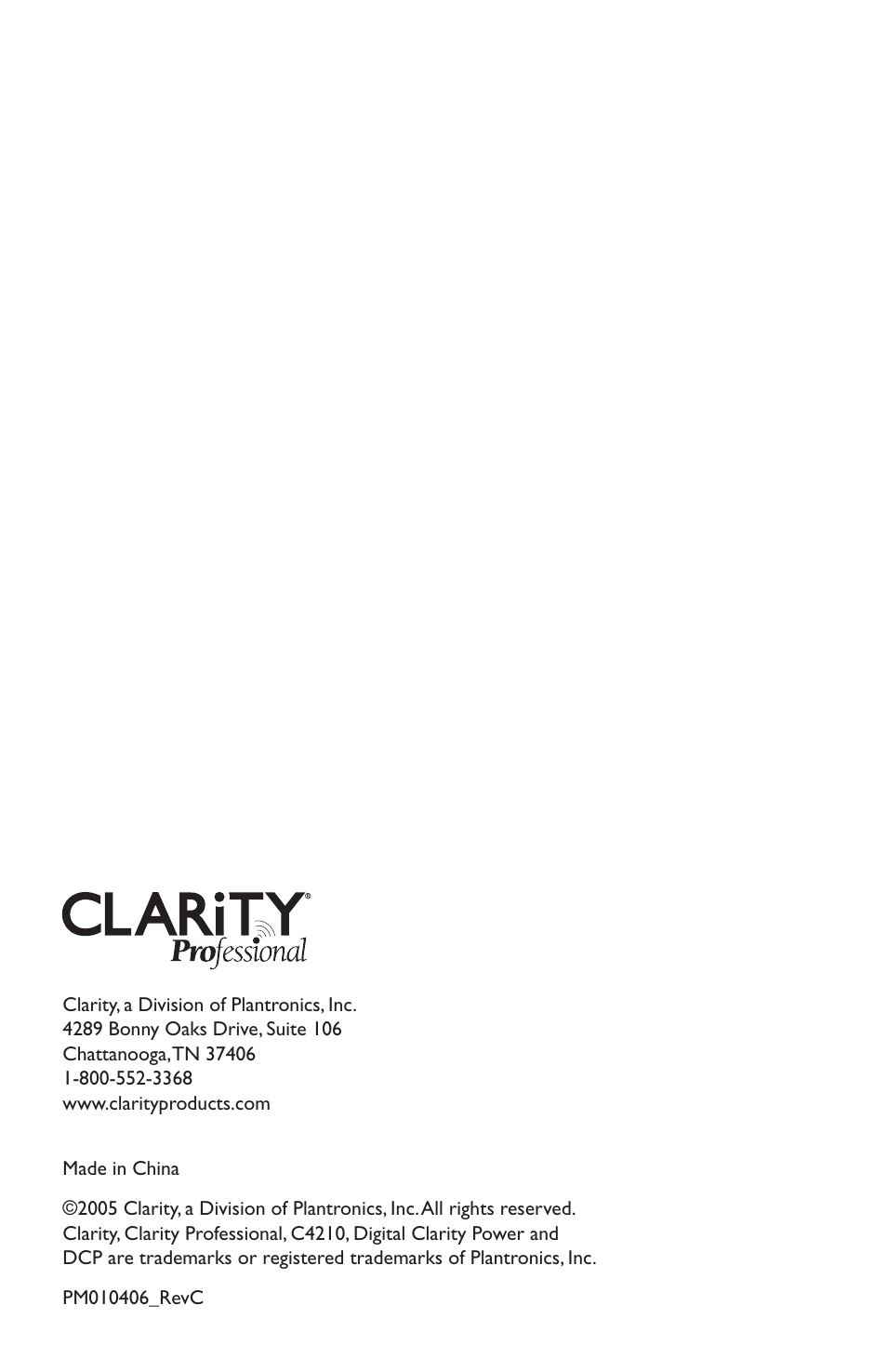 Clarity C4210 User Manual | Page 152 / 152