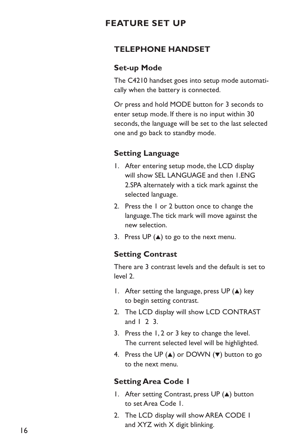 Feature set up | Clarity C4210 User Manual | Page 16 / 152