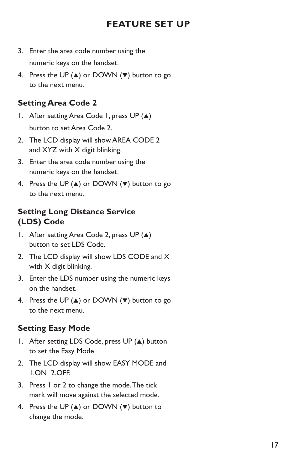 Feature set up | Clarity C4210 User Manual | Page 17 / 152