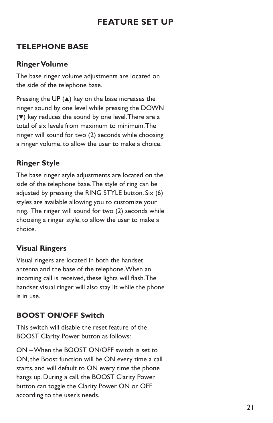 Feature set up | Clarity C4210 User Manual | Page 21 / 152