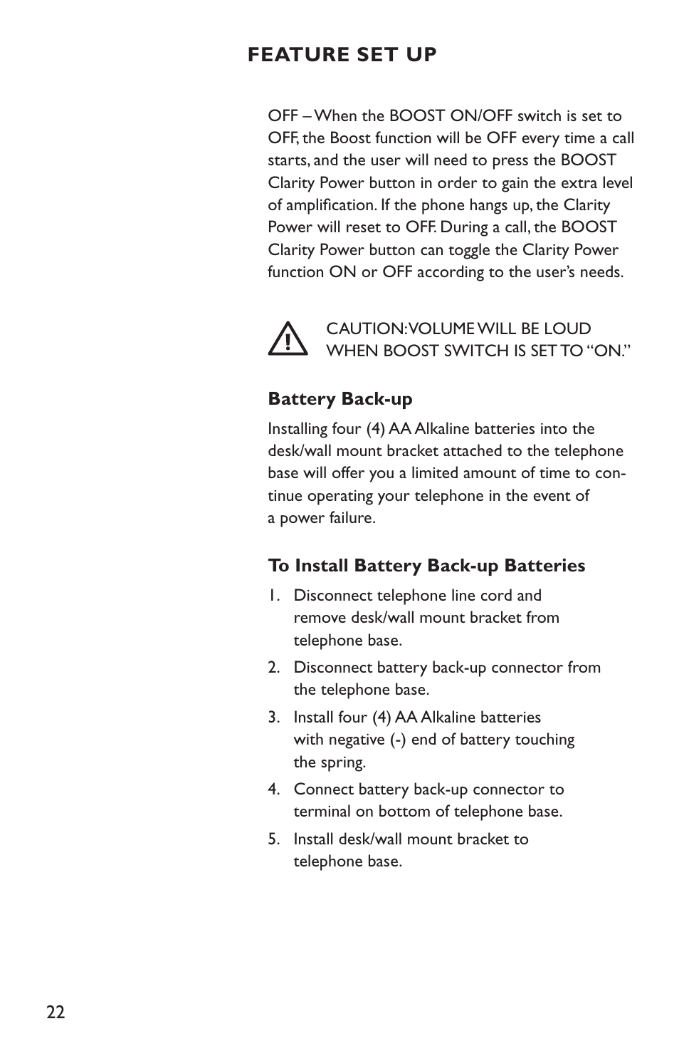 Feature set up | Clarity C4210 User Manual | Page 22 / 152