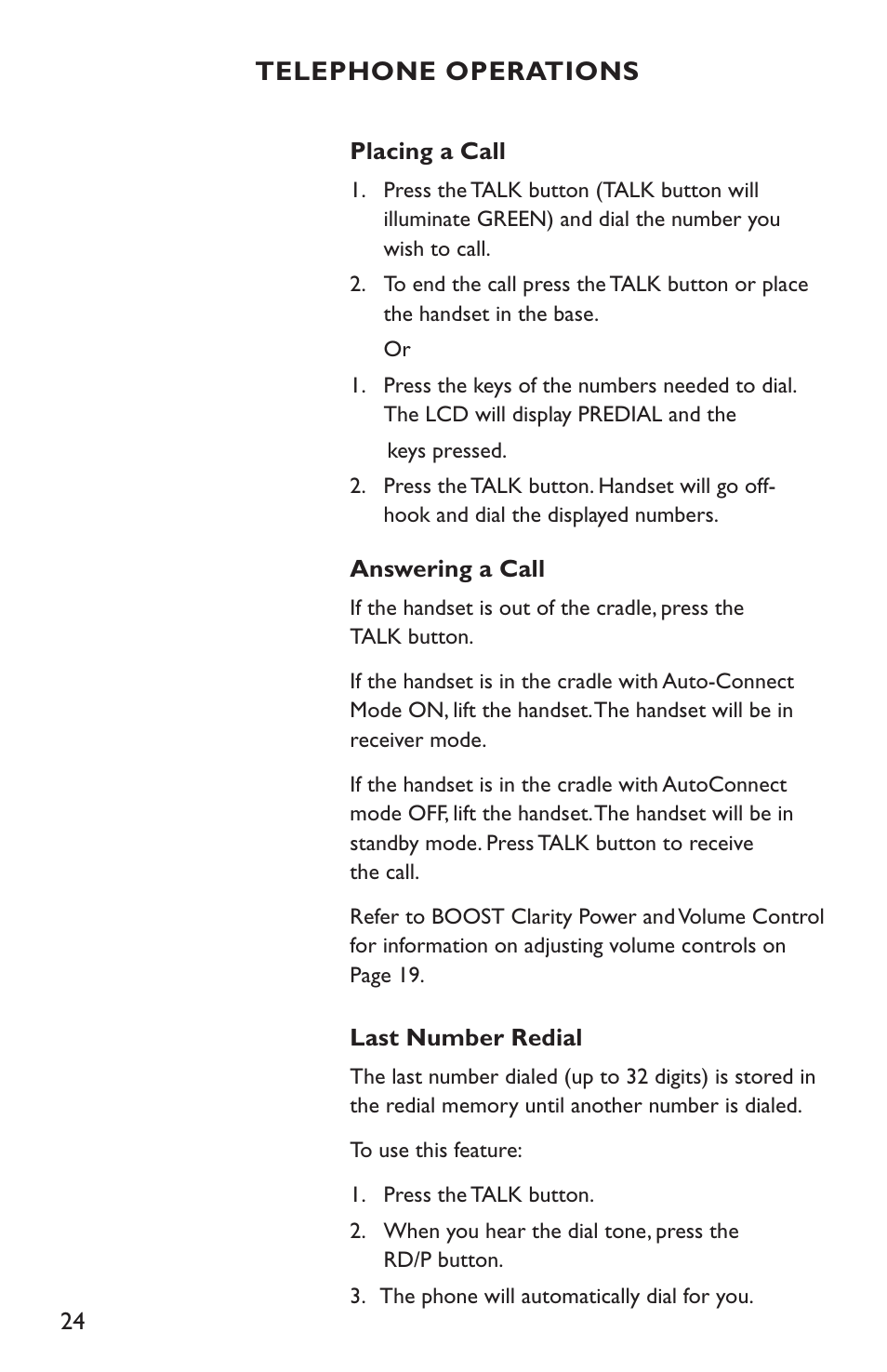 Telephone operations | Clarity C4210 User Manual | Page 24 / 152