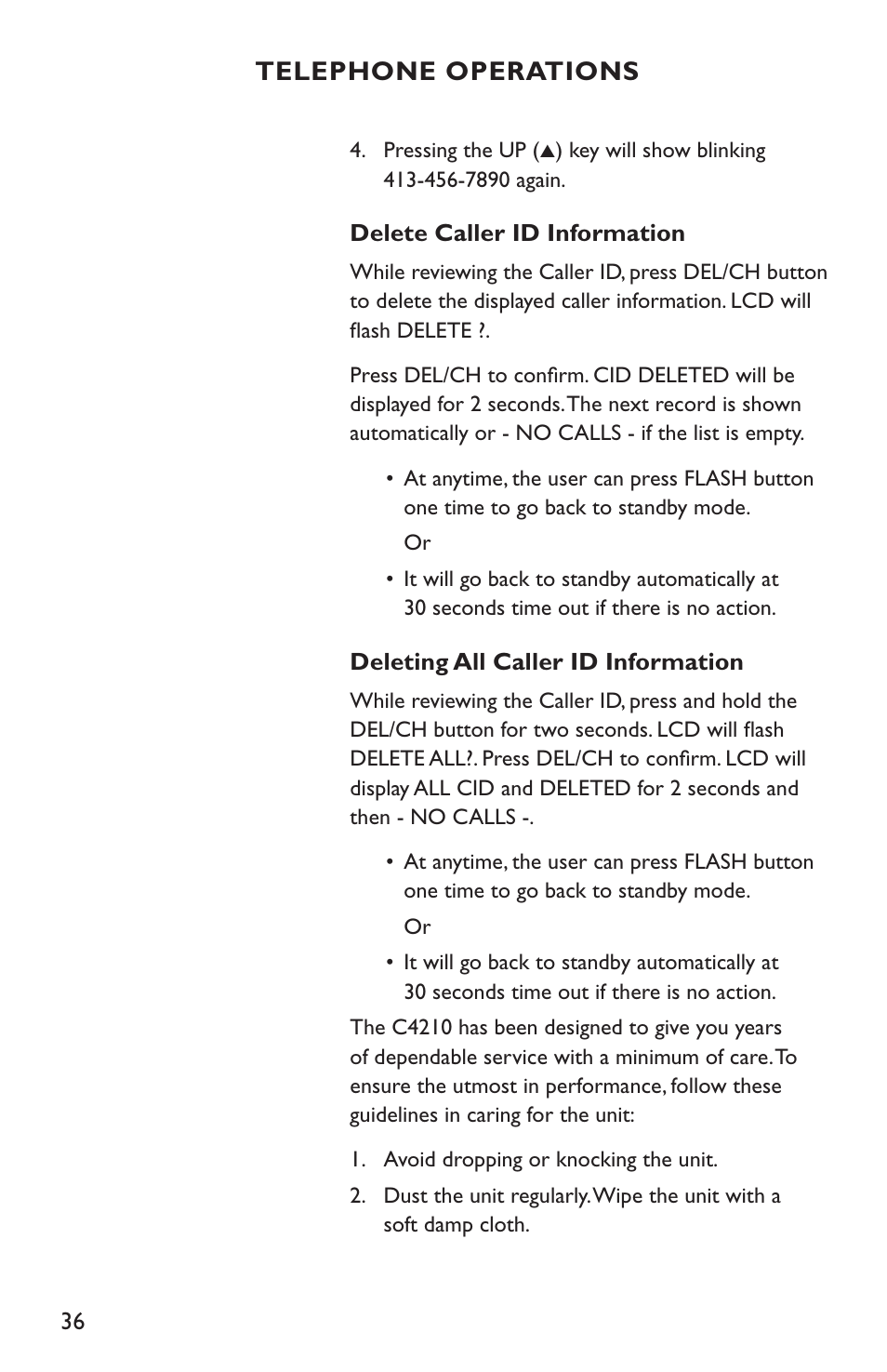 Telephone operations | Clarity C4210 User Manual | Page 36 / 152