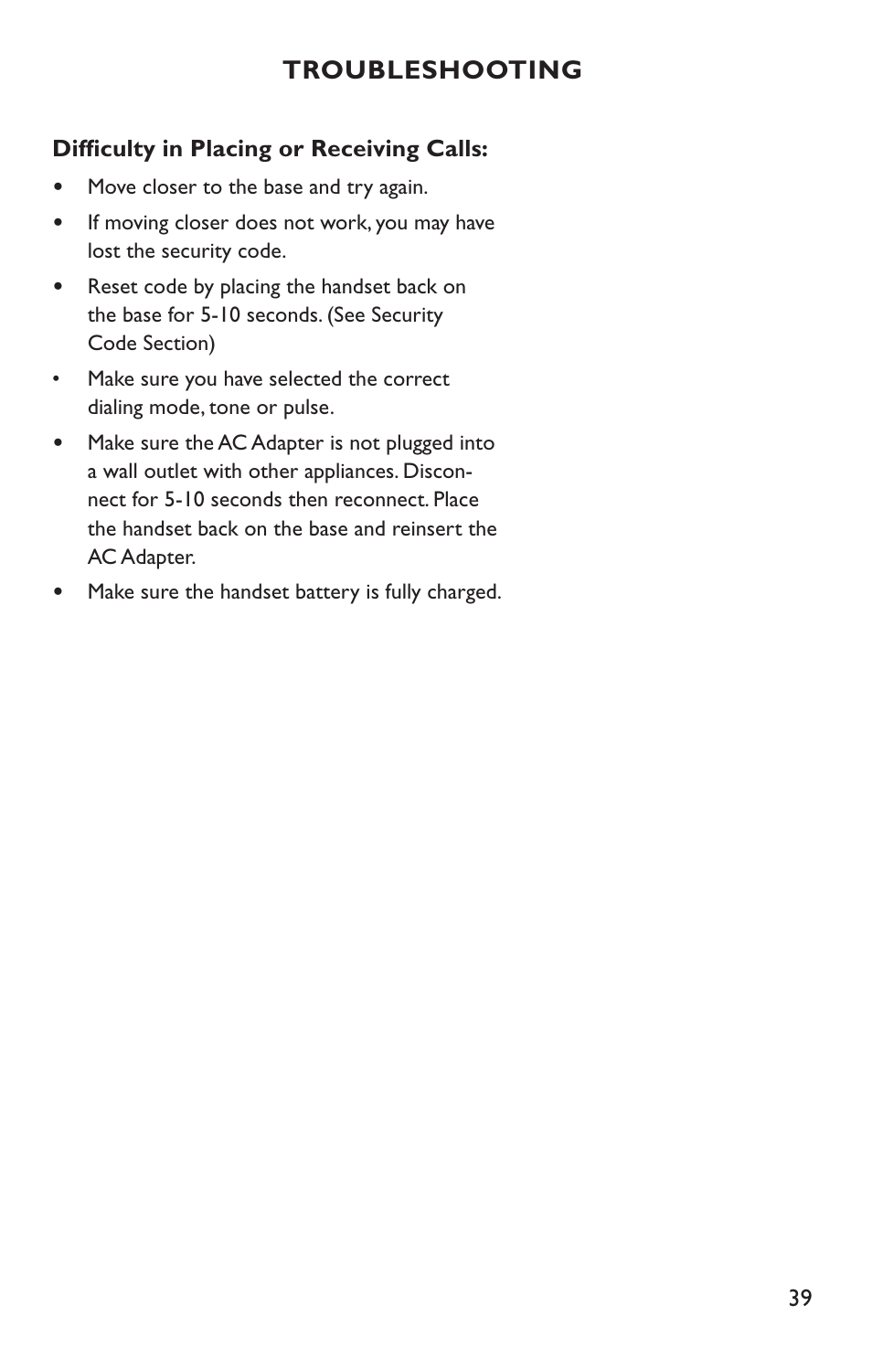 Troubleshooting | Clarity C4210 User Manual | Page 39 / 152