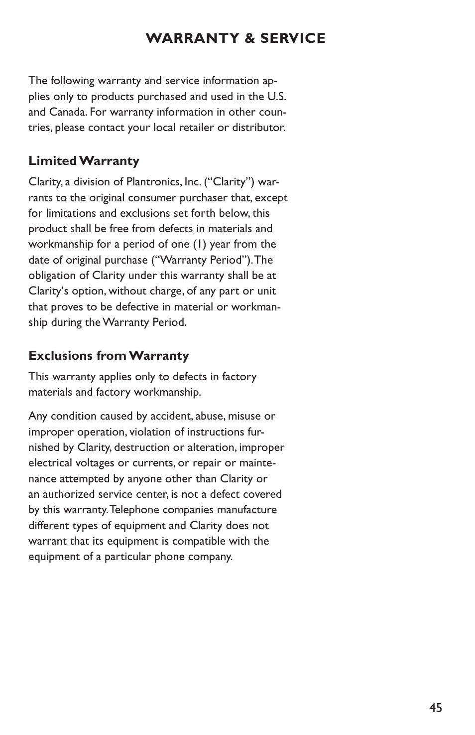 Clarity C4210 User Manual | Page 45 / 152