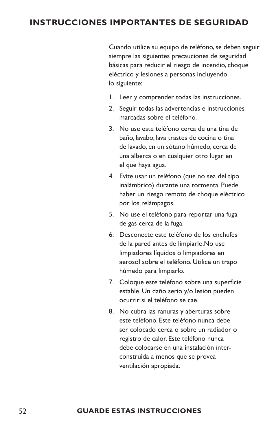 Instrucciones importantes de seguridad | Clarity C4210 User Manual | Page 52 / 152
