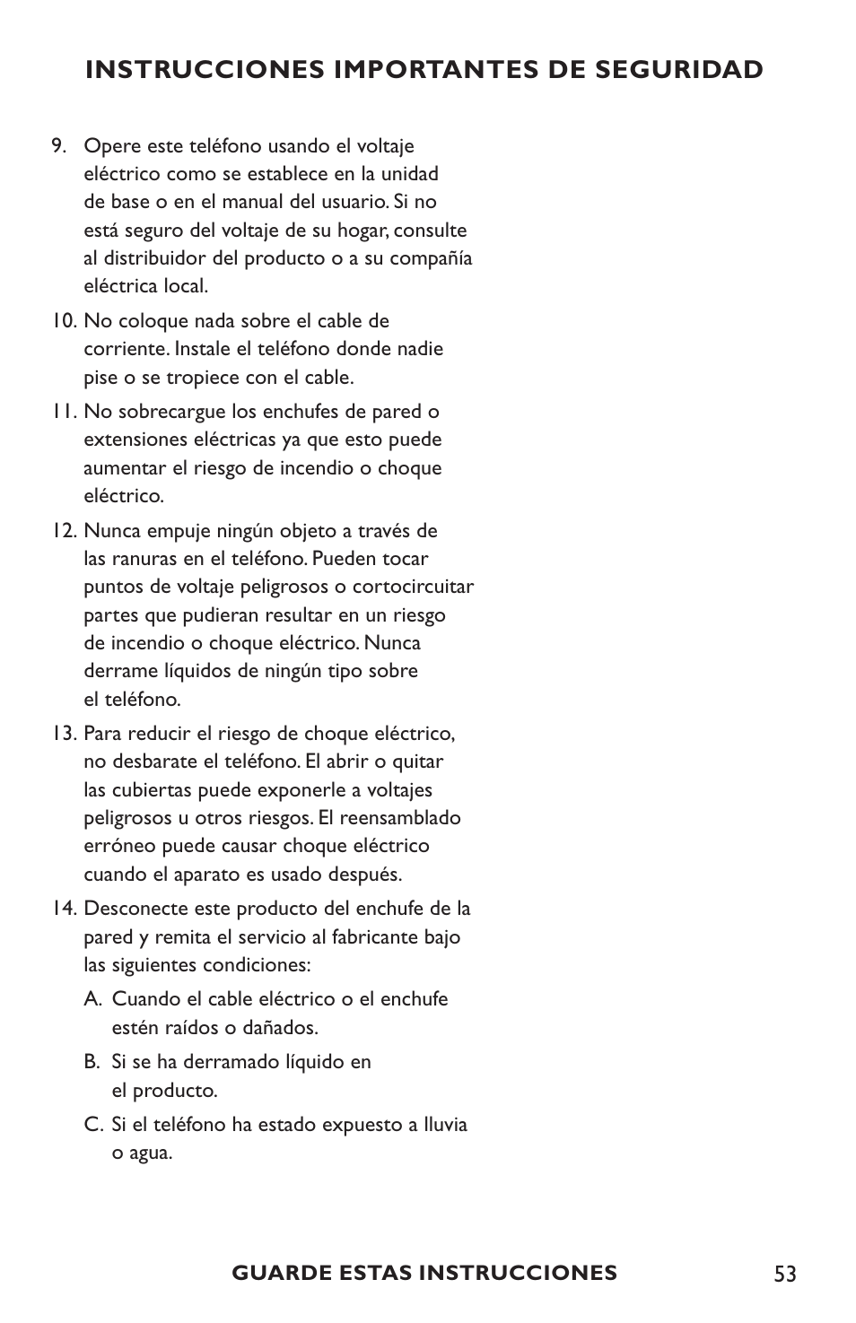 Instrucciones importantes de seguridad | Clarity C4210 User Manual | Page 53 / 152