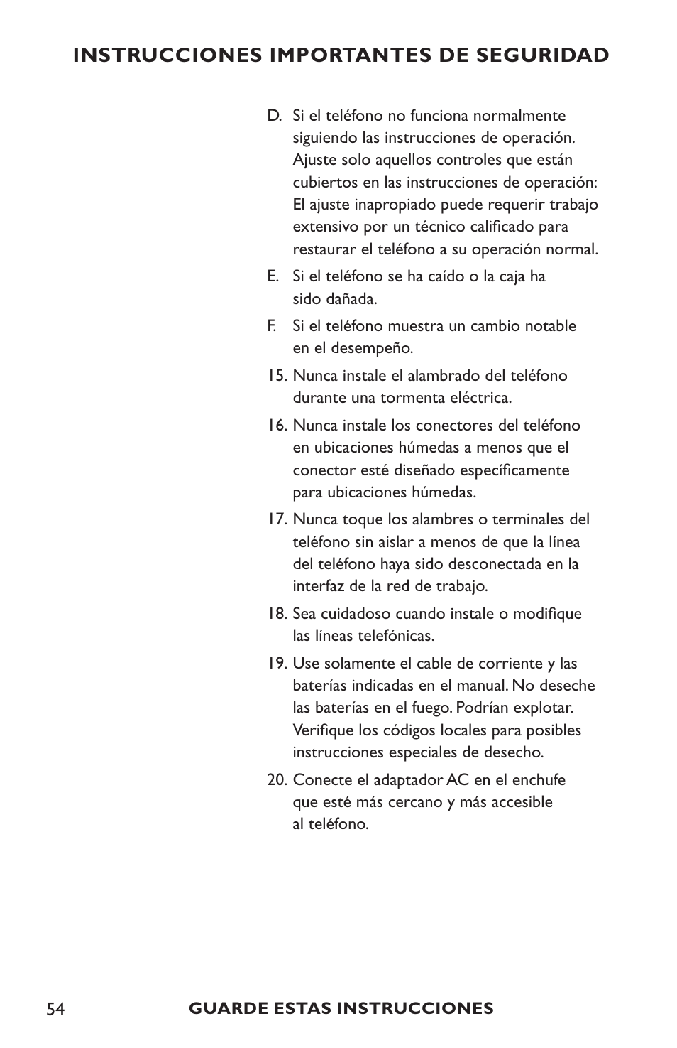 Instrucciones importantes de seguridad | Clarity C4210 User Manual | Page 54 / 152