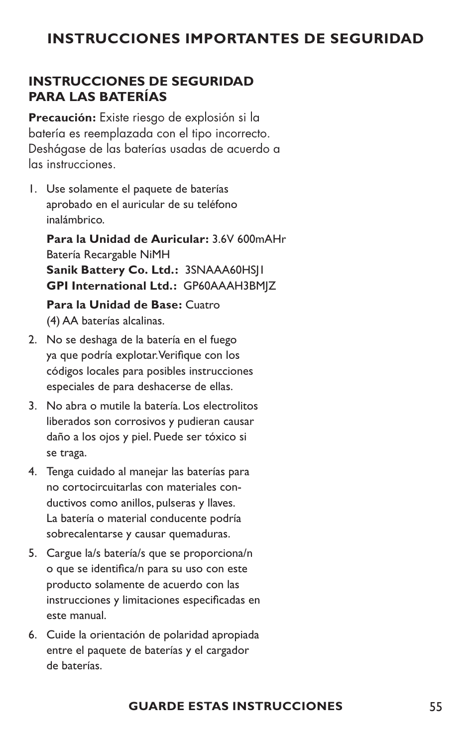 Instrucciones importantes de seguridad | Clarity C4210 User Manual | Page 55 / 152