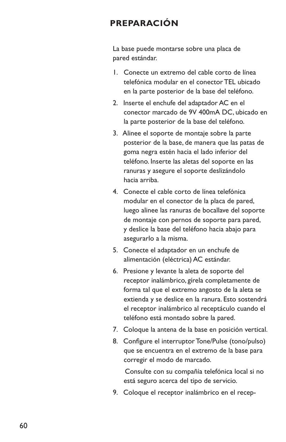 Preparación | Clarity C4210 User Manual | Page 60 / 152