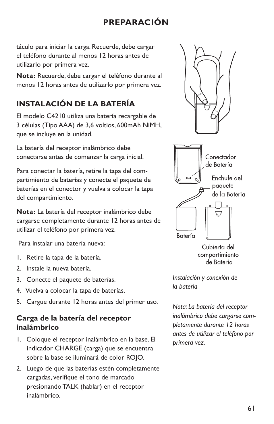 Preparación | Clarity C4210 User Manual | Page 61 / 152