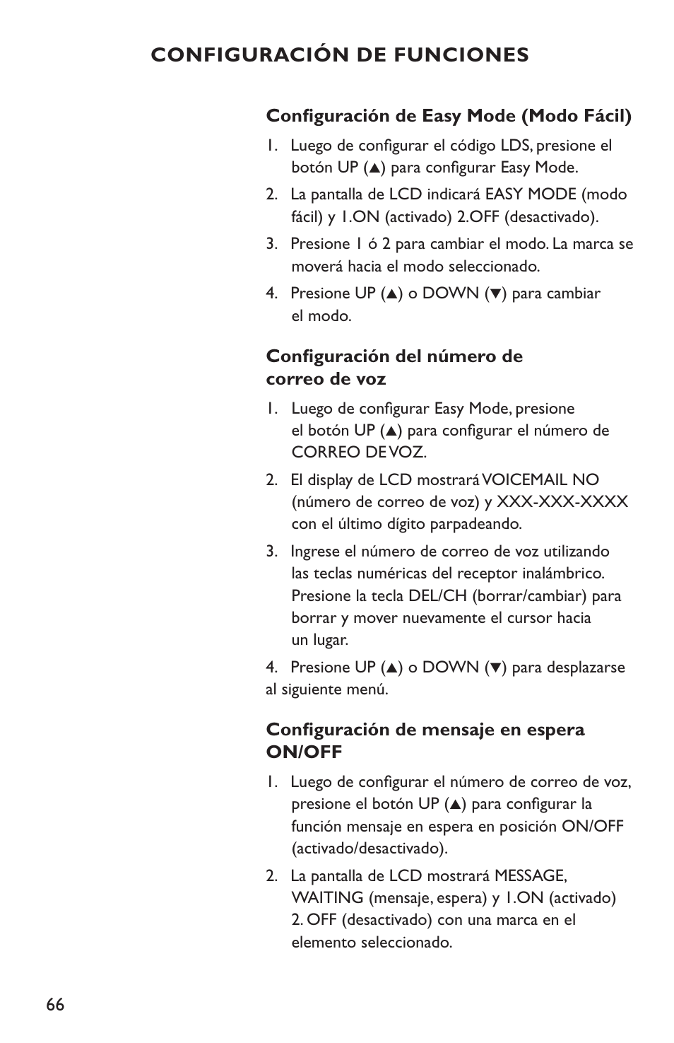 Configuración de funciones | Clarity C4210 User Manual | Page 66 / 152