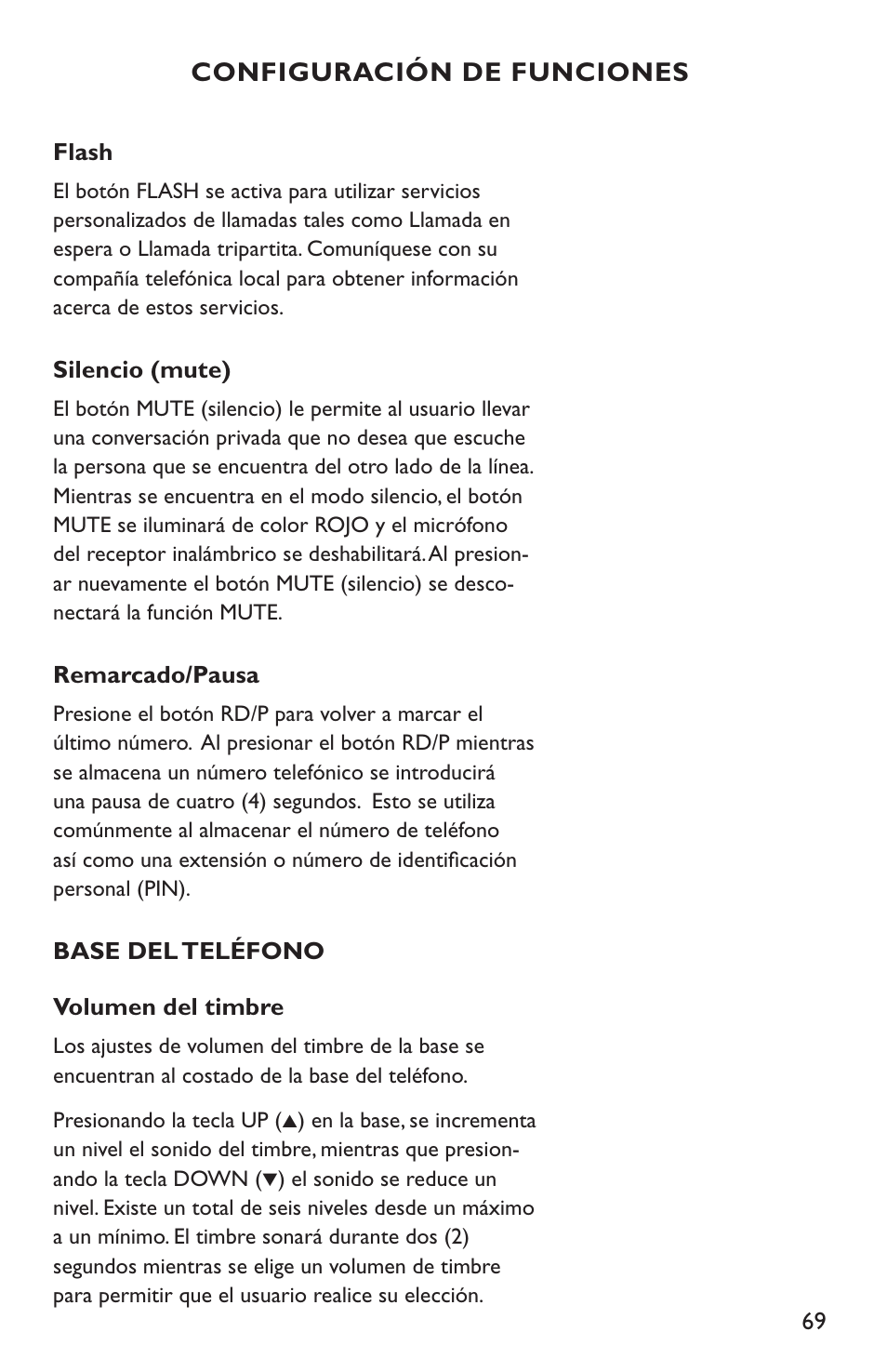 Configuración de funciones | Clarity C4210 User Manual | Page 69 / 152