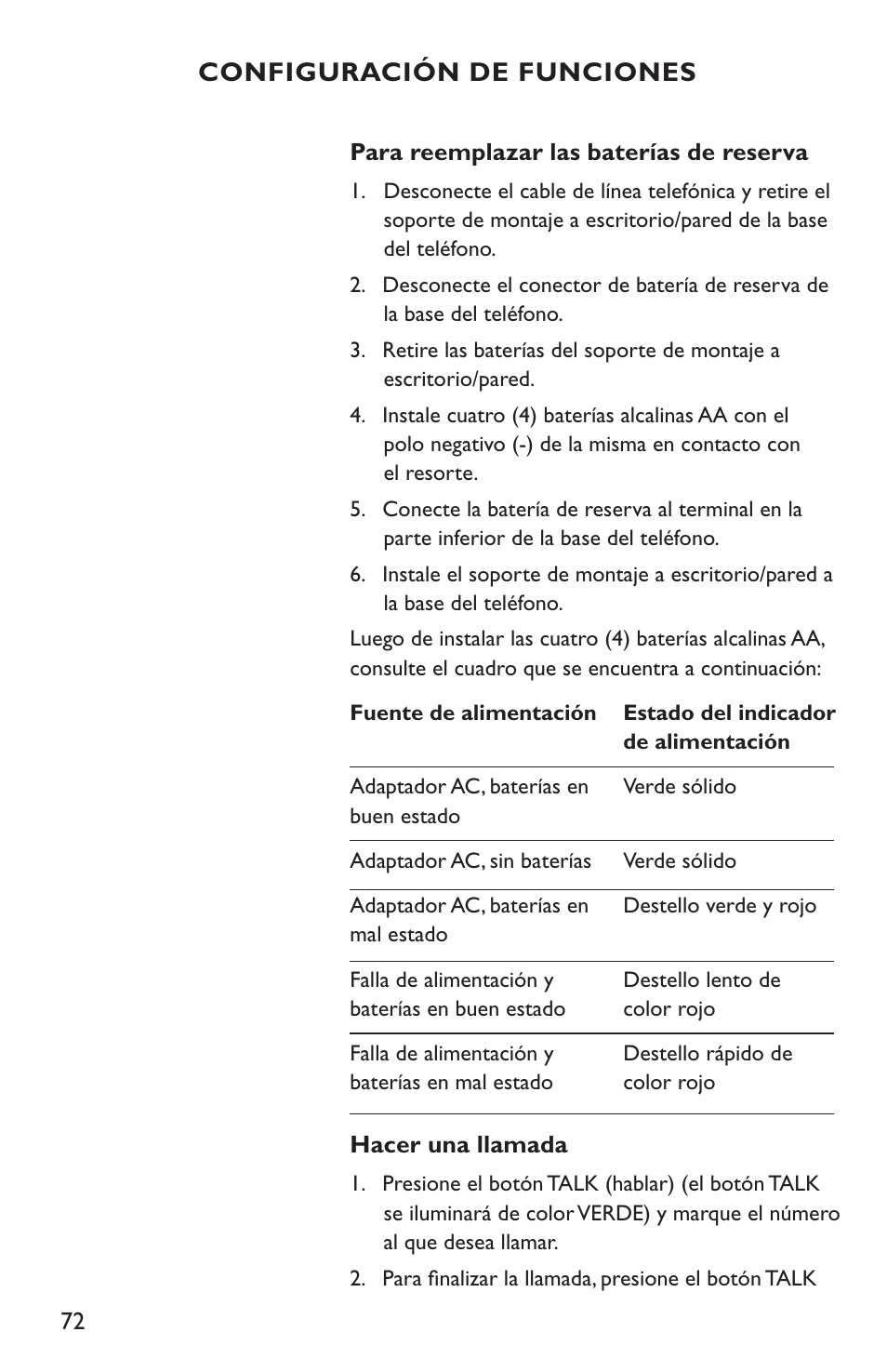Configuración de funciones | Clarity C4210 User Manual | Page 72 / 152