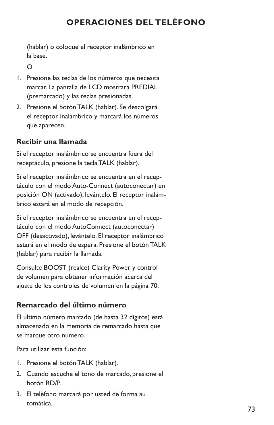 Operaciones del teléfono | Clarity C4210 User Manual | Page 73 / 152