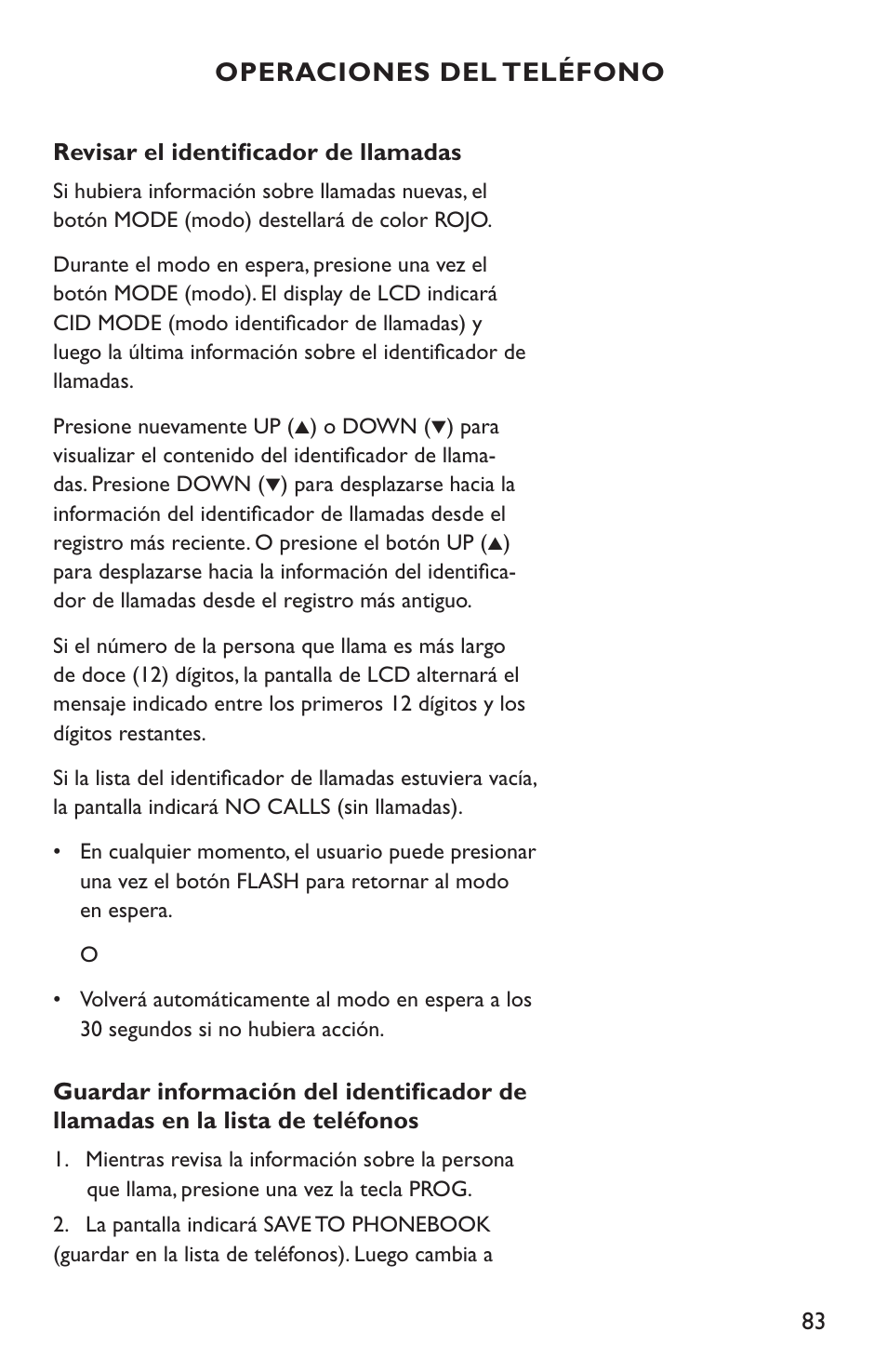 Operaciones del teléfono | Clarity C4210 User Manual | Page 83 / 152