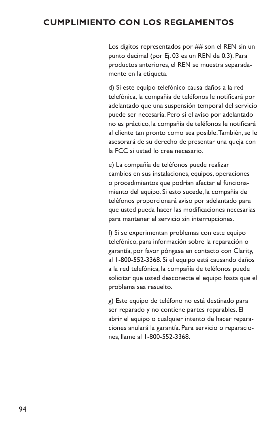 Clarity C4210 User Manual | Page 94 / 152
