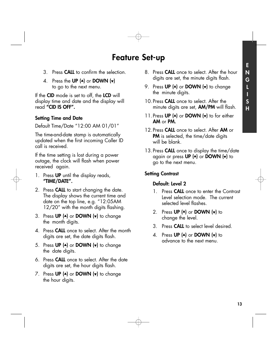 Feature set-up | Clarity 430 User Manual | Page 13 / 28