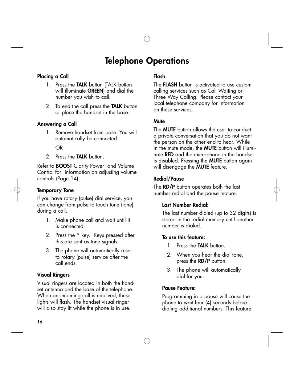 Telephone operations | Clarity 430 User Manual | Page 16 / 28