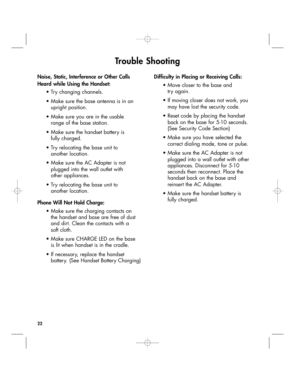 Trouble shooting | Clarity 430 User Manual | Page 22 / 28