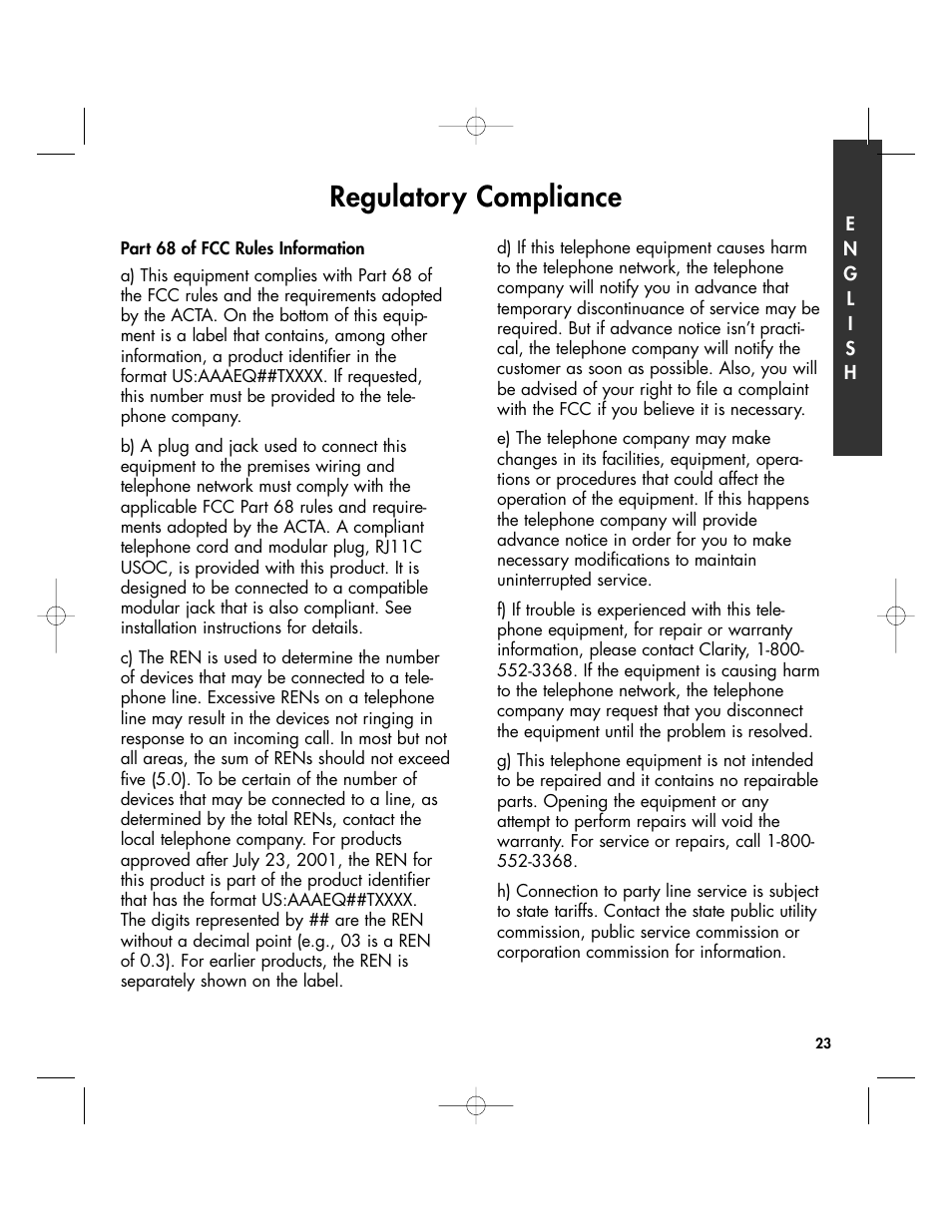 Regulatory compliance | Clarity 430 User Manual | Page 23 / 28