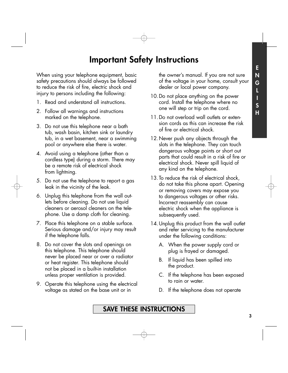 Important safety instructions, Save these instructions | Clarity 430 User Manual | Page 3 / 28