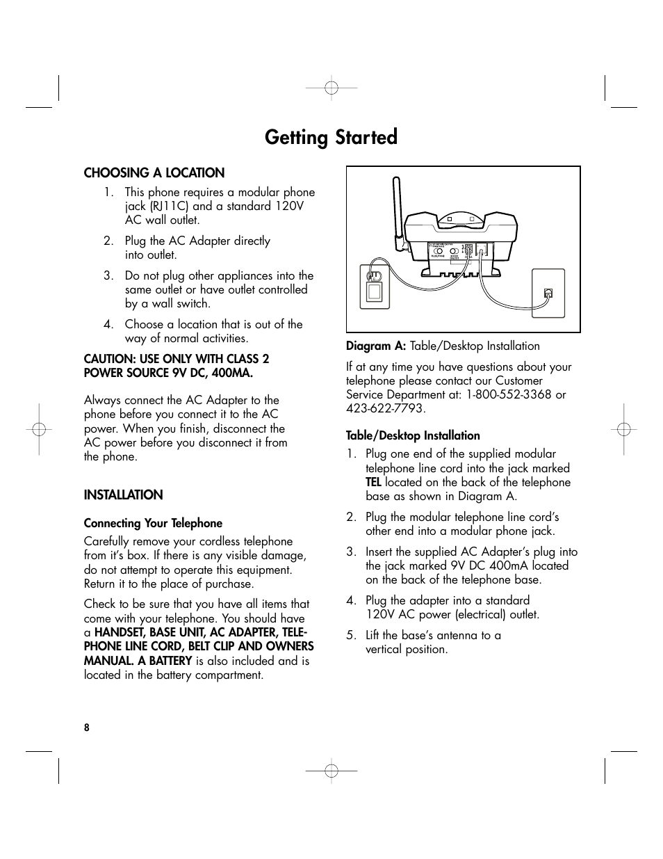 Getting started, Choosing a location, Installation | Clarity 430 User Manual | Page 8 / 28
