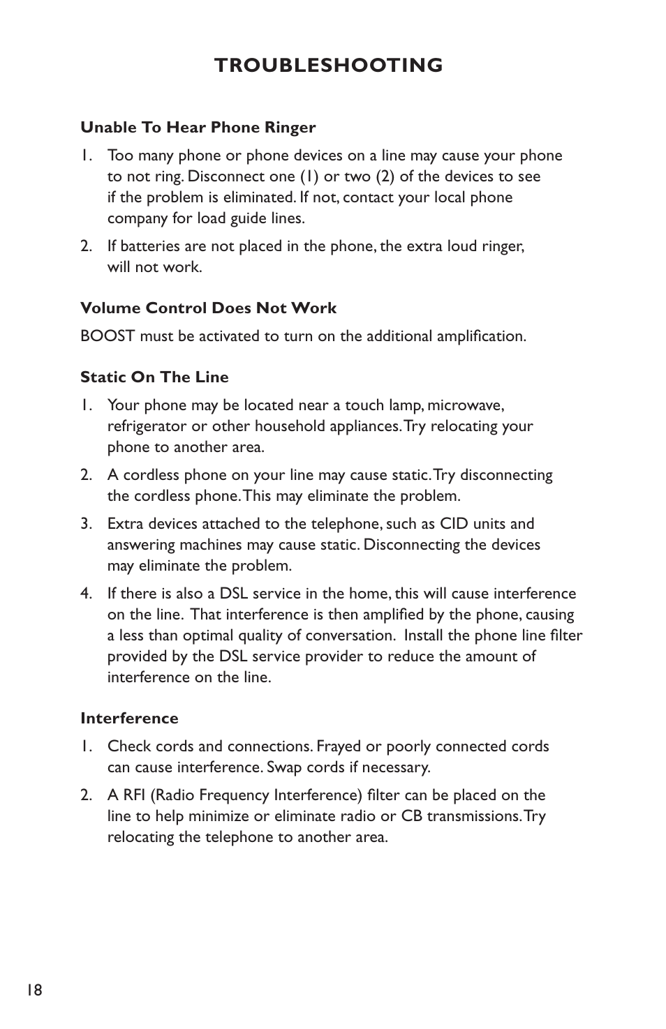 Troubleshooting | Clarity Amplified Telephone C35 User Manual | Page 18 / 26