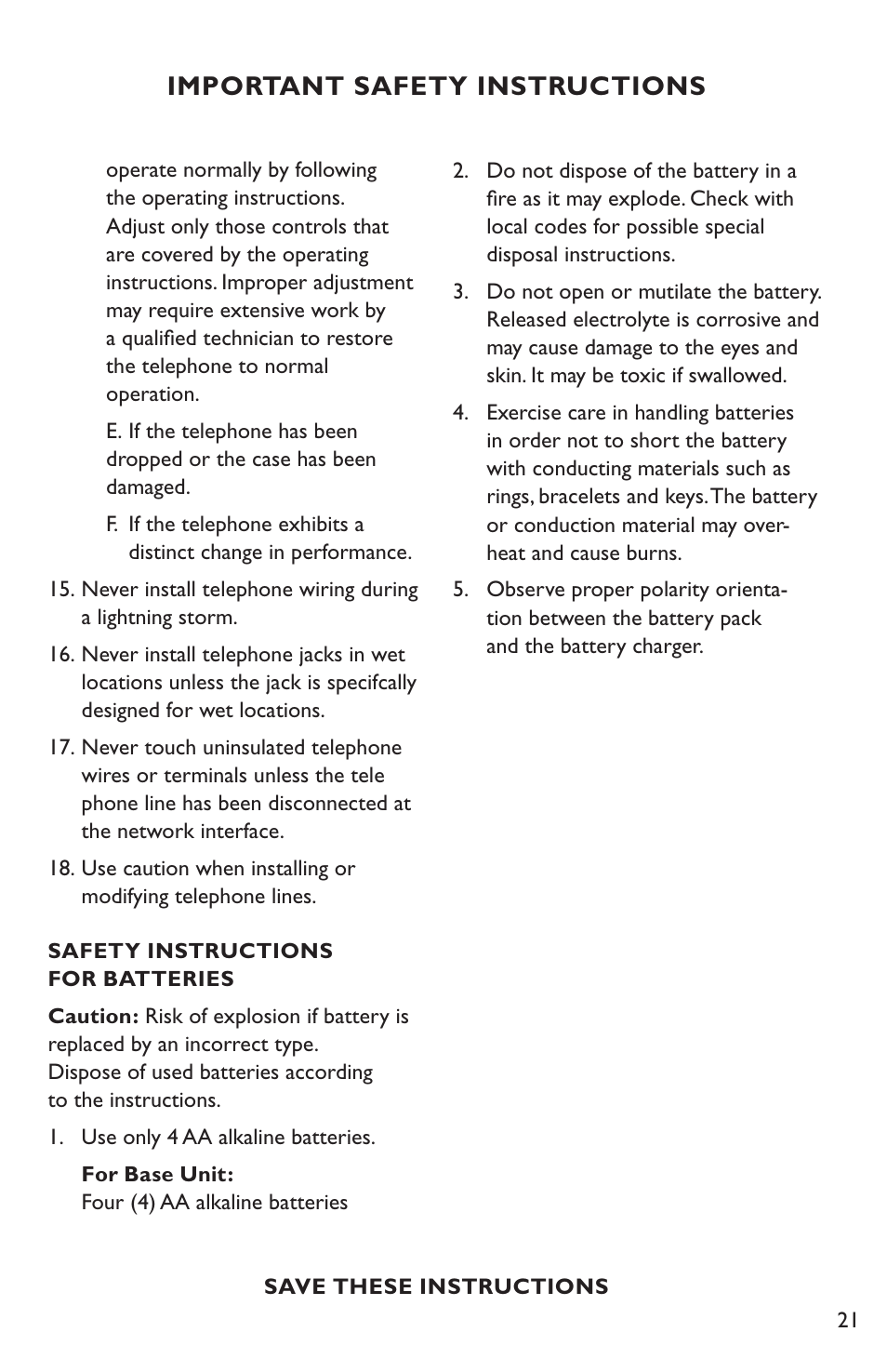 Important safety instructions | Clarity Amplified Telephone C35 User Manual | Page 21 / 26