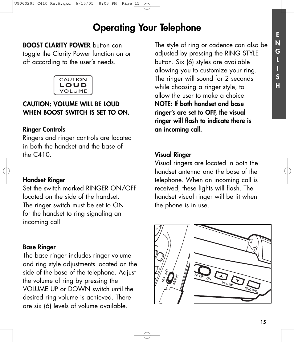 Operating your telephone | Clarity C410 User Manual | Page 15 / 80