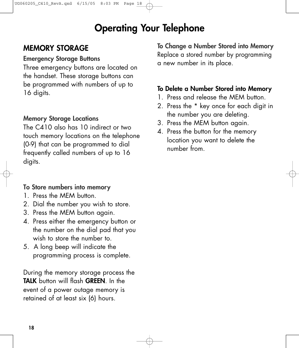 Operating your telephone | Clarity C410 User Manual | Page 18 / 80