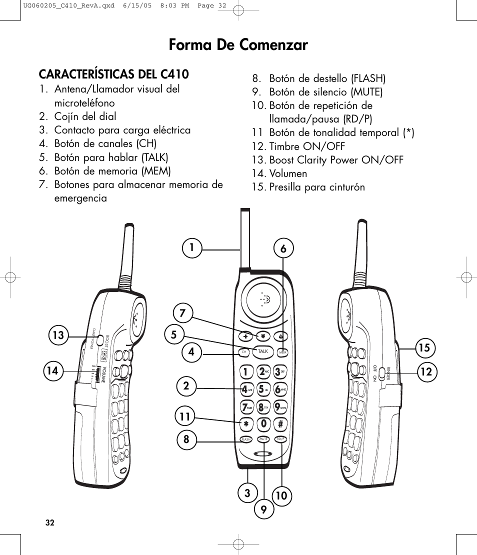 Forma de comenzar, Características del c410 | Clarity C410 User Manual | Page 32 / 80