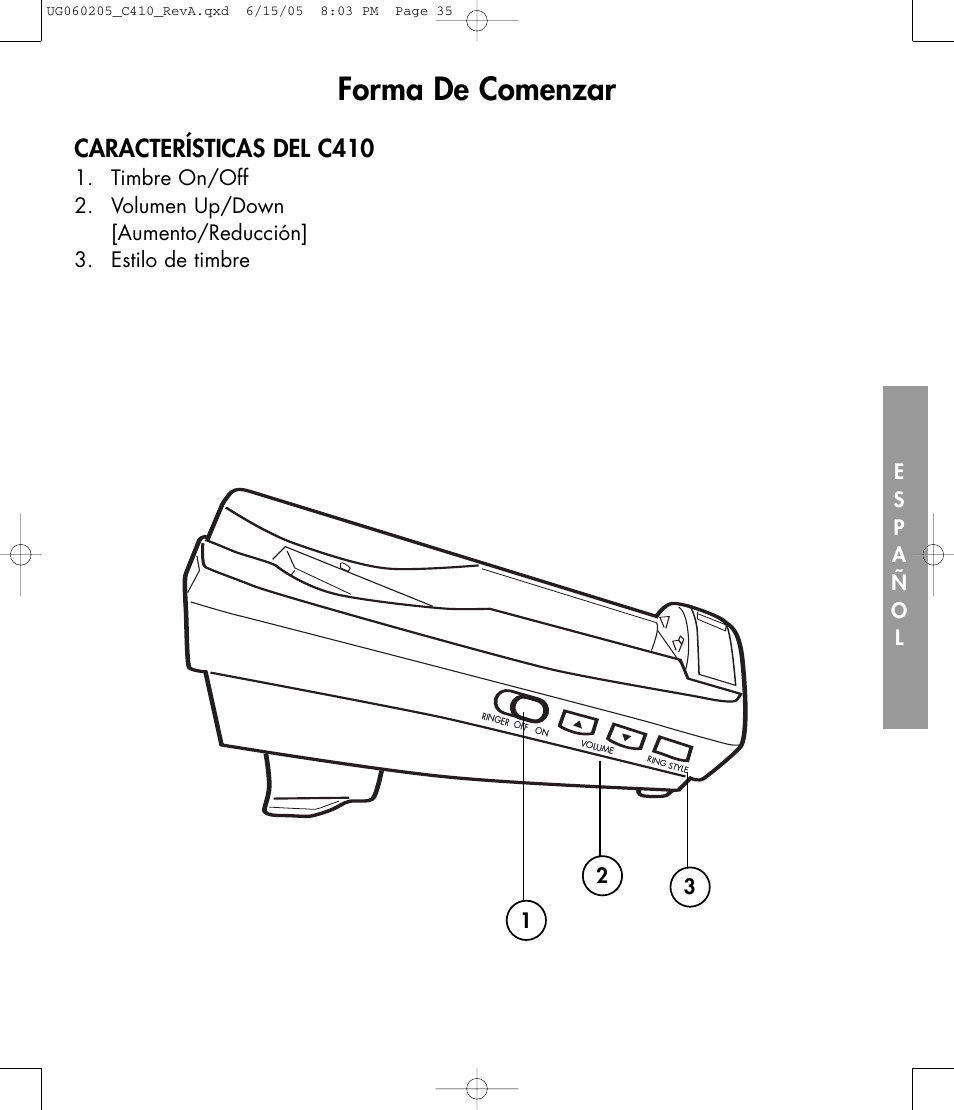 Forma de comenzar, Características del c410 | Clarity C410 User Manual | Page 35 / 80