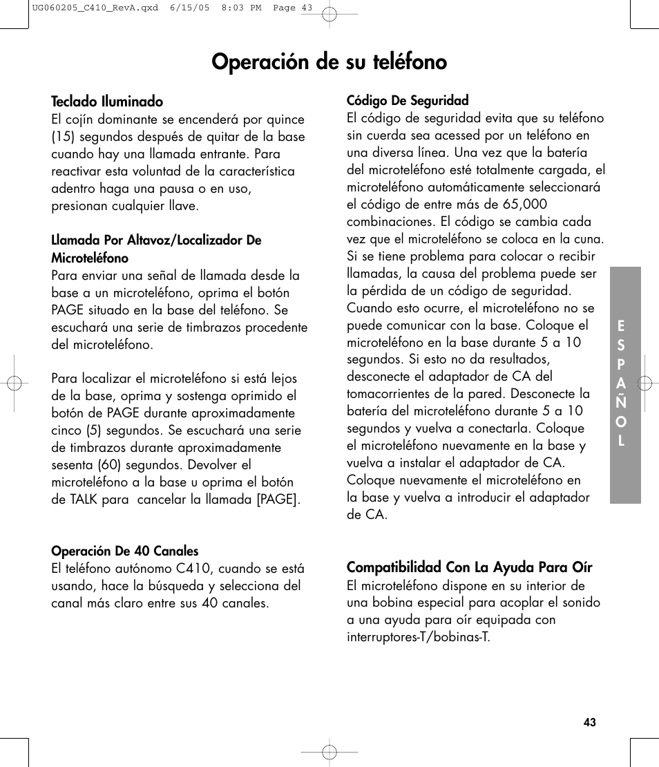 Operación de su teléfono | Clarity C410 User Manual | Page 43 / 80