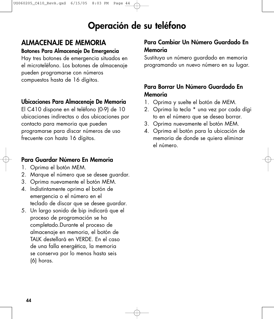 Operación de su teléfono | Clarity C410 User Manual | Page 44 / 80