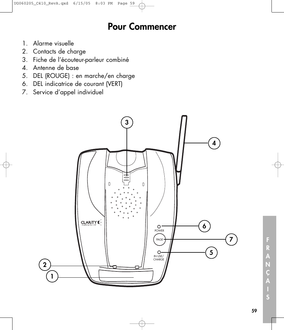 Pour commencer | Clarity C410 User Manual | Page 59 / 80