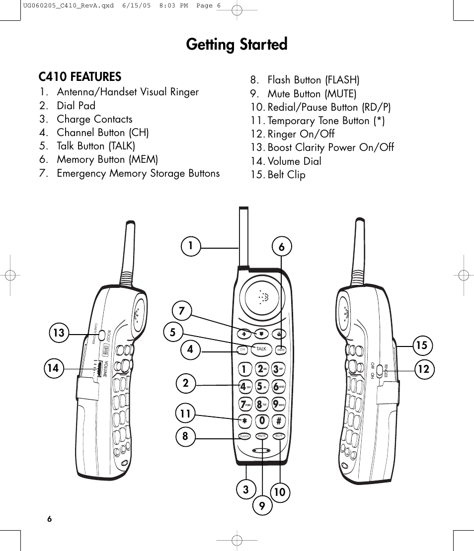 Getting started, C410 features | Clarity C410 User Manual | Page 6 / 80