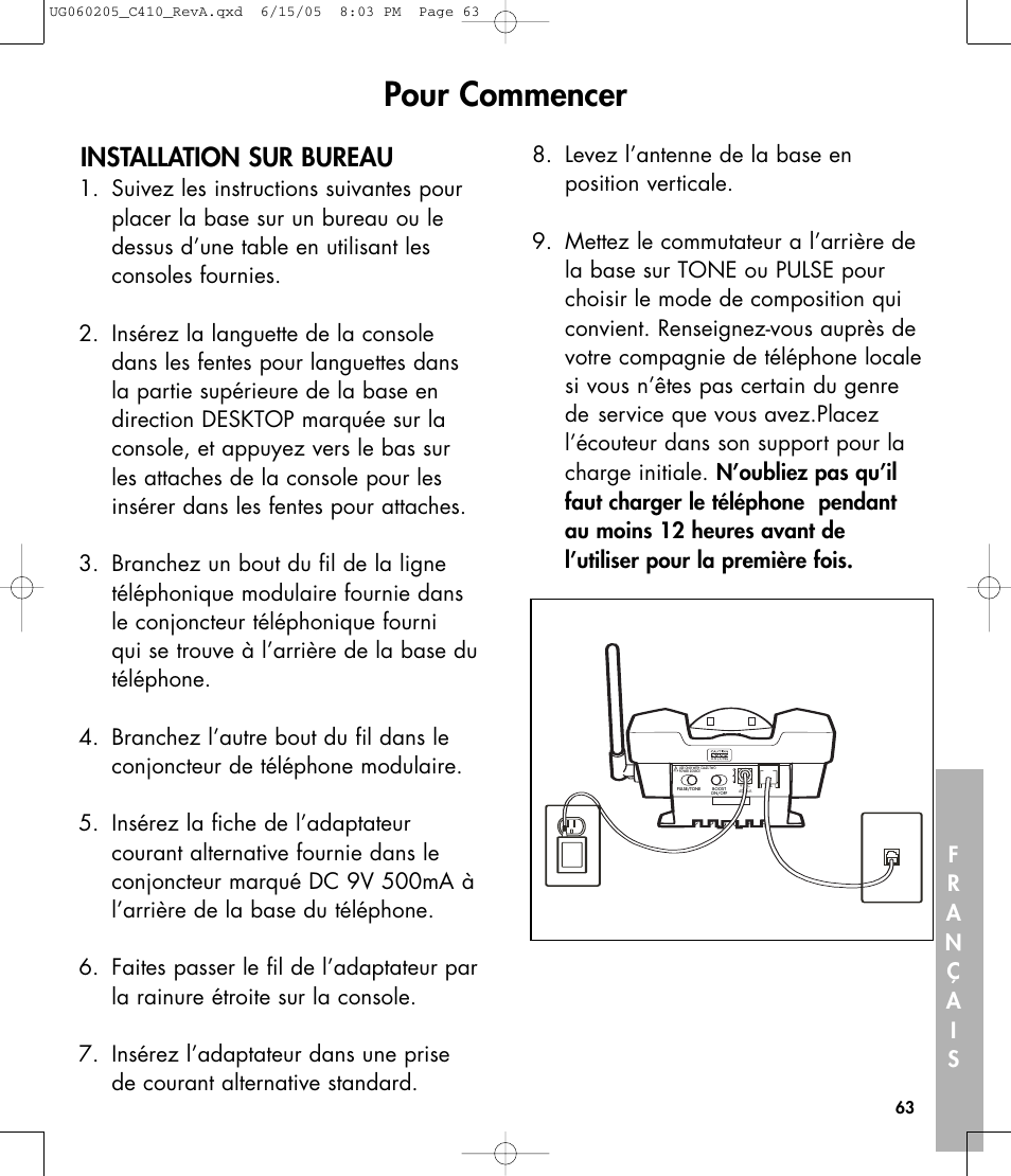 Pour commencer, Installation sur bureau | Clarity C410 User Manual | Page 63 / 80