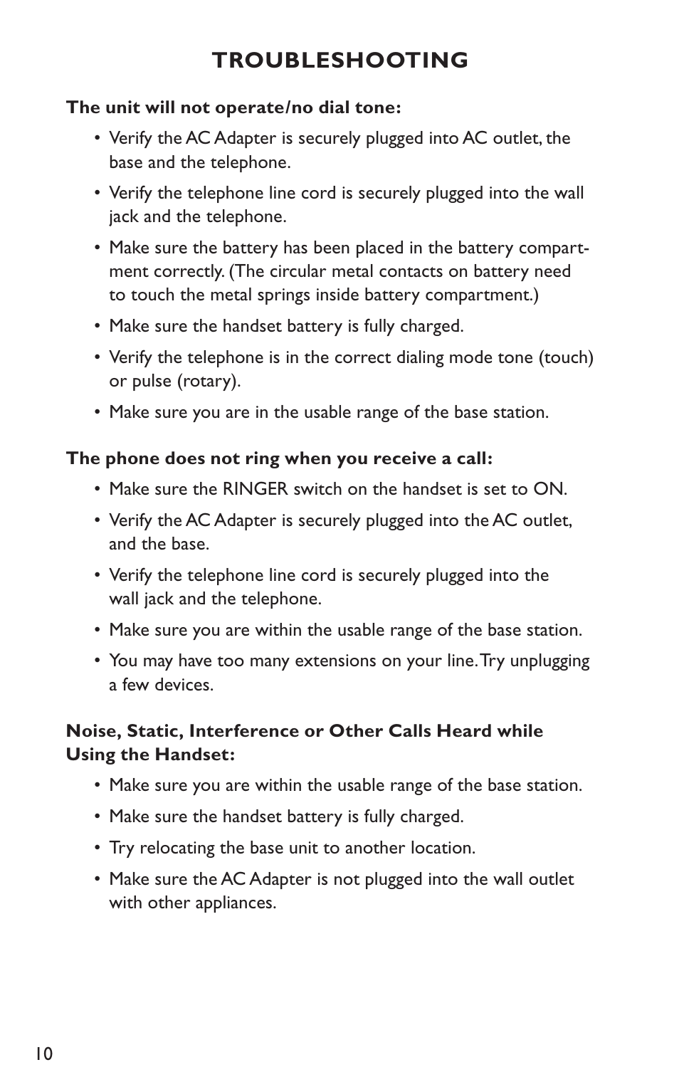 Troubleshooting | Clarity C4230HS User Manual | Page 10 / 48