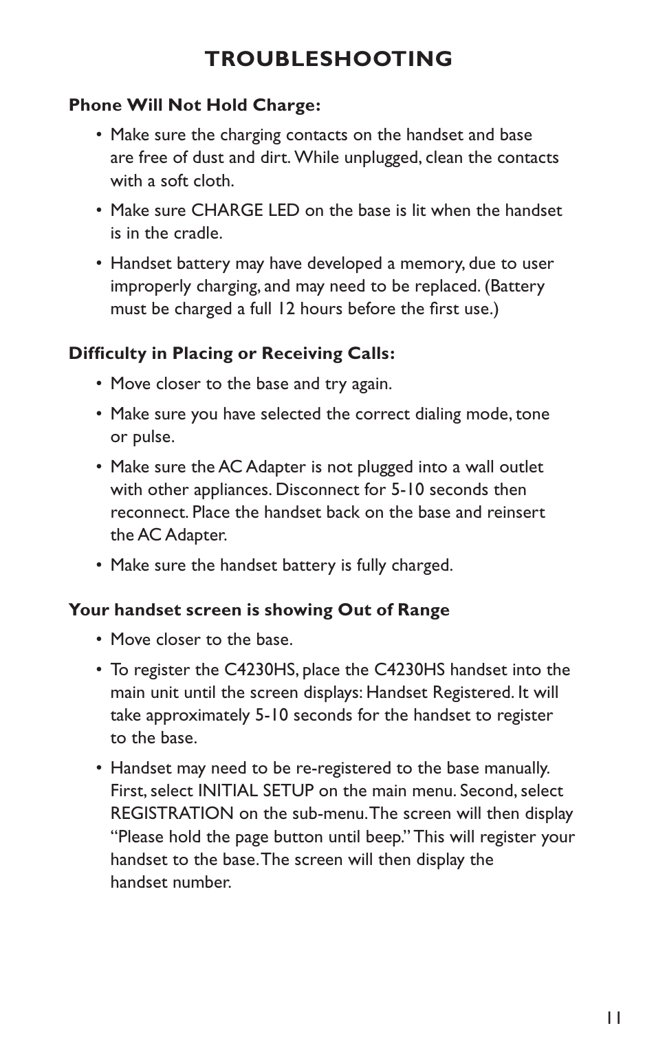 Troubleshooting | Clarity C4230HS User Manual | Page 11 / 48
